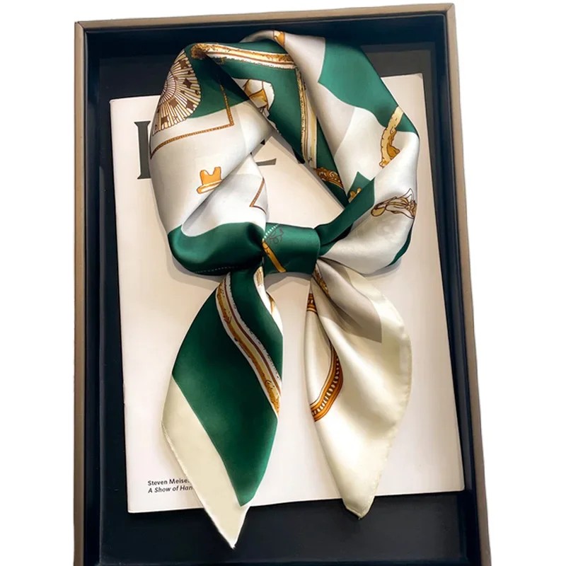 Neckerchief Female Luxury Scarf For Women Silk Feeling Shawl Satin Hijab Fashion Wra Hair Bands