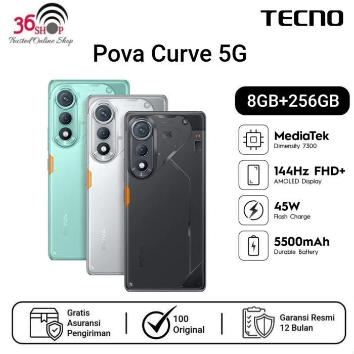 Tecno Pova Curve 5G 8GB+256GB - Dimensity 7300 Ultimate - Camera 50MP - Battery 6000mAh - Garansi