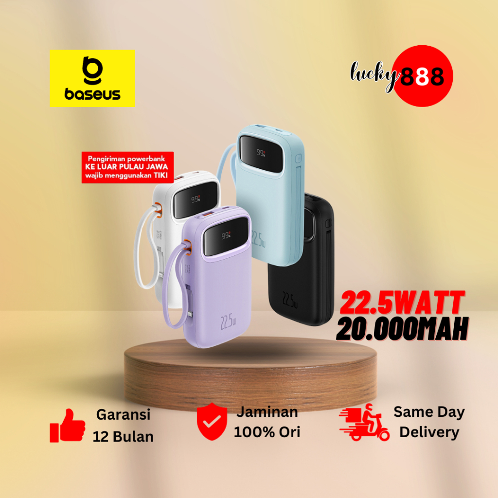 Jual POWERBANK BASEUS QPOW2 22.5W 20.000Mah FAST CHARGING POWER BANK DUAL-CABLE TYPE - Ungu | Shopee Indonesia