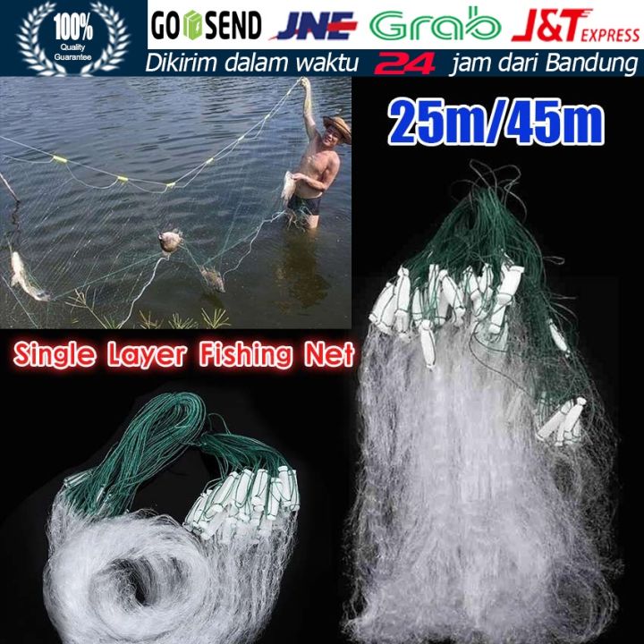 Jaring Penangkap Ikan Monofilamen 3 Lapis 25/45m Bahan Nilon Tahan Lama