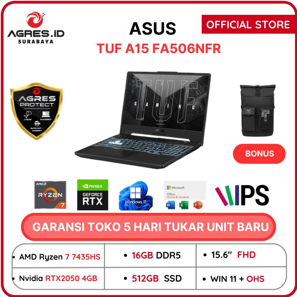 Jual ASUS TUF A15 FA506NFR Ryzen 7 7435HS RTX2050 4gb/ 16gb 512gb 15.6FHD 144hz RGB Windows 11+Office | Shopee Indonesia
