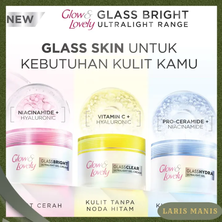 GLOW & LOVELY Ultralight Gel Cream Moisturizer Series Netto 30 Gr & 50 Gr Glasshydra Glassbright Glassclear Krim Pelembab Wajah | Lazada Indonesia