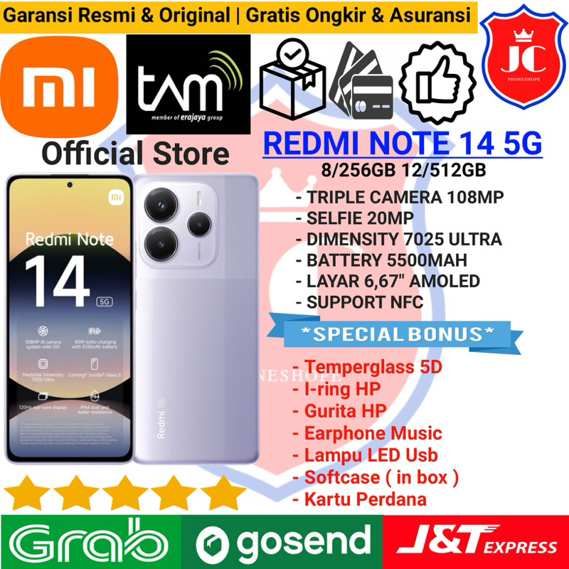 XIAOMI REDMI NOTE 14 5G RAM 12/512GB 8/256GB GARANSI RESMI TAM XIAOMI INDONESIA