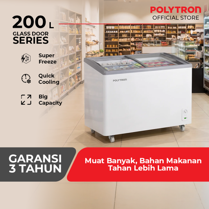 POLYTRON Chest Freezer Sliding Glass 200 liter PCF 229