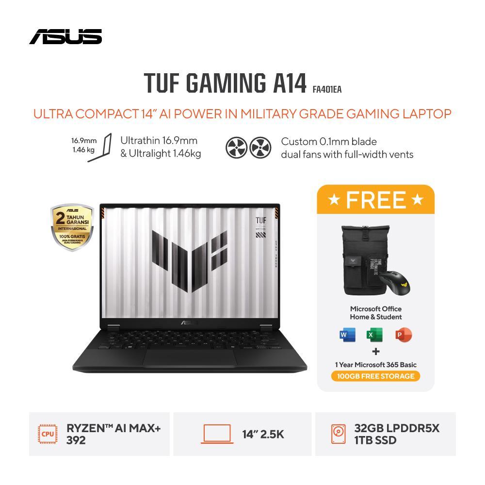 Jual ASUS TUF Gaming A14 FA401EA-RZA86G6G-HM - Jaeger Gray [AMD Ryzen AI MAX 392 / AMD Radeon Graphics / 32GB / 1TB / 14inch / WIN11 / OH24 / M365] | Shopee Indonesia