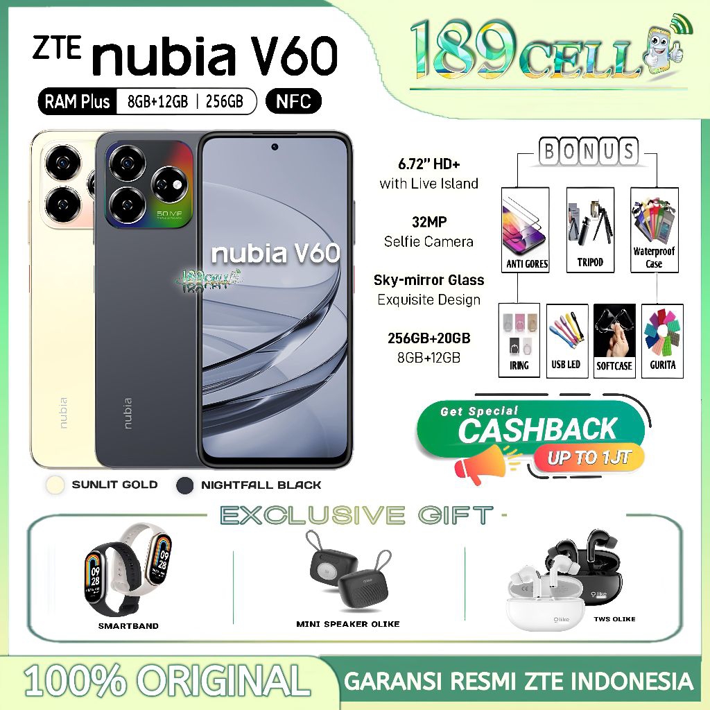 Jual ZTE NUBIA V60 RAM [8/256GB] - ZTE NubiaV60 NFC [RAM 8+12GB Extended] GARANSI RESMI ZTE | Shopee Indonesia