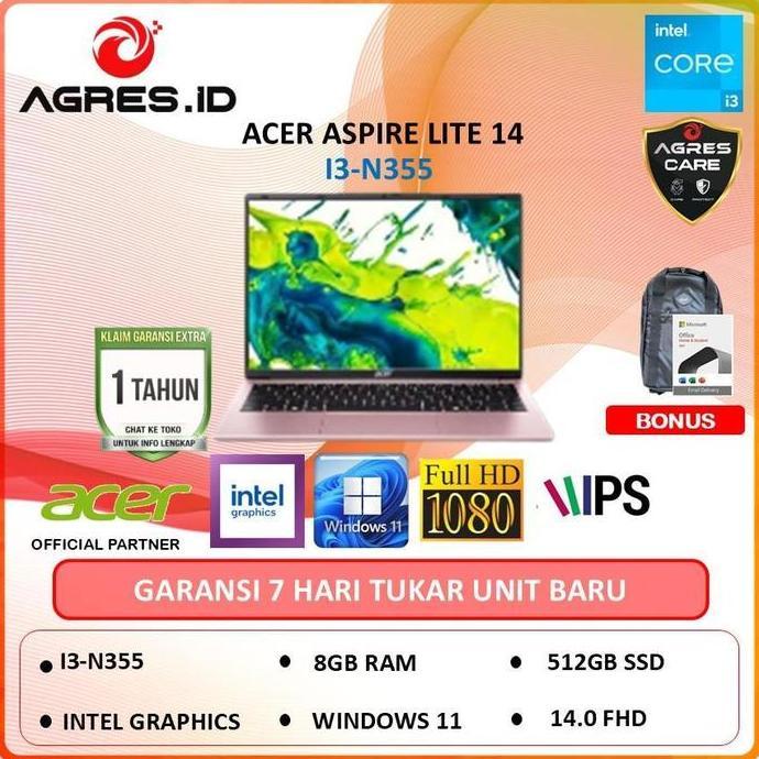 Levinamisahshop - ACER ASPIRE LITE 14 AL14 I3 N355 8GB 512GB W11+OHS 14.0 FHD IPS