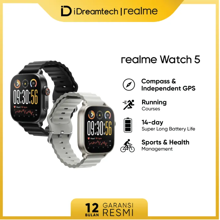 realme Watch 5 | Compass & Independent GPS | NFC | 460mAh 14-day Battery Life | Accurate Sports & Health | AMOLED 600nits | IP68 Water Resistant | Lazada Indonesia