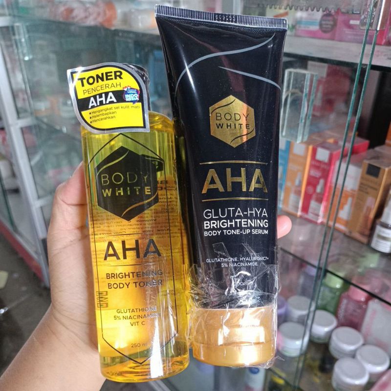 PAKET BUNDLE BODY WHITE AHA | BODY TONE UP SERUM + BRIGHTENING BODY TONER