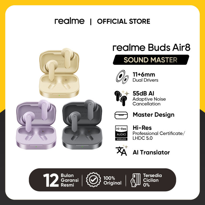 realme Buds Air 8 (11+6mm Dual Drivers | 55dB AI Adaptive Noise Cancellation | Hi-Res Professional Certification & LHDC 5.0 High-Fidelity Transmission) | Lazada Indonesia