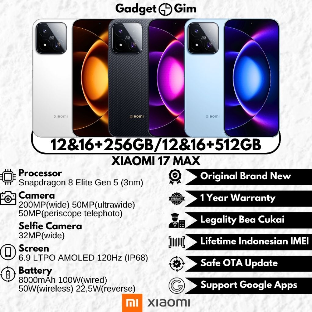 Jual Xiaomi 17 Max 5G 16GB 512GB Snapdragon 8 Elite Gen 5 200MP 120Hz 8000mAh 100W IP68 BNIB Bergaransi Original | Shopee Indonesia