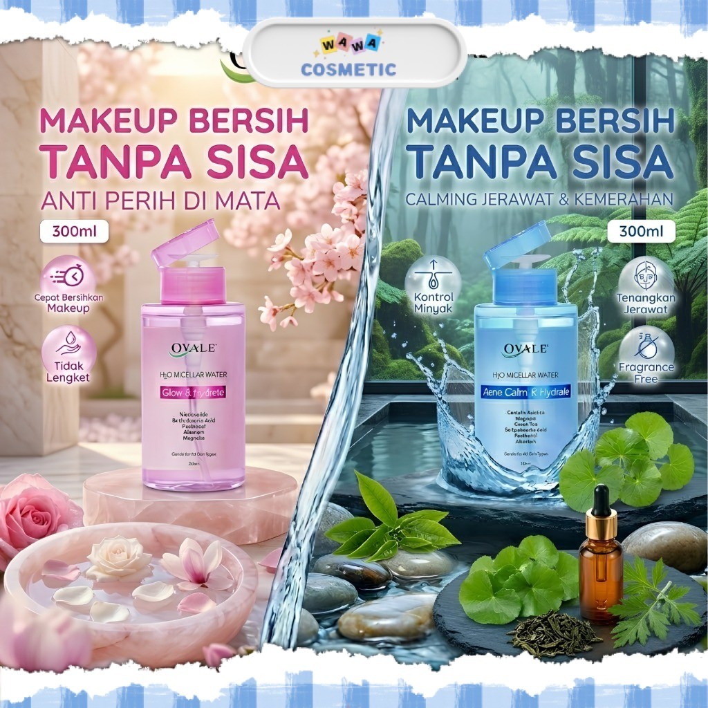 WAWA - OVALE H2O Micellar Water Series | Netto 300ML | Acne Calm & Hydrate | Glow & Hydrate | Membersihkan Kulit