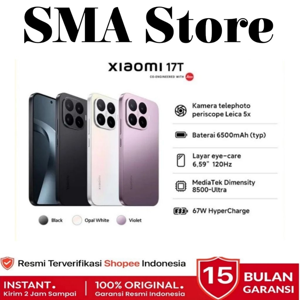 Xiaomi 17T (12GB+512GB) | Kamera telephoto periscope Leica 5x | Baterai 6500mAh (typ) | Layar eye-care 6,59" 120Hz | MediaTek Dimensity | 67W HyperCharge
