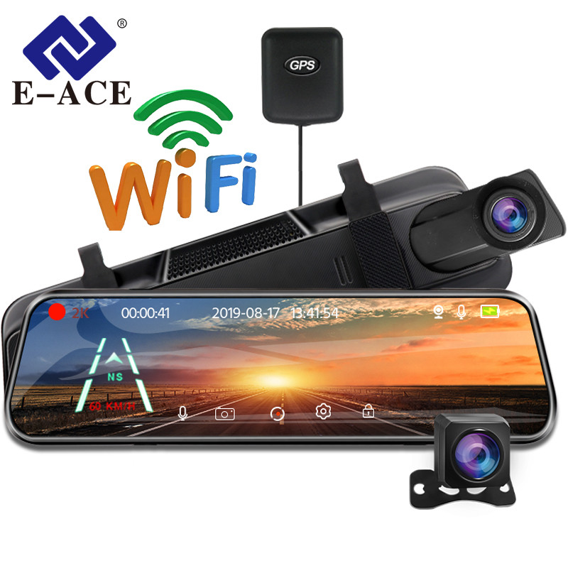 Jual E-ACE Car Mirror DVR GPS WiFi 1440P Dual Cams 9.66 inch Touch Screen | Shopee Indonesia