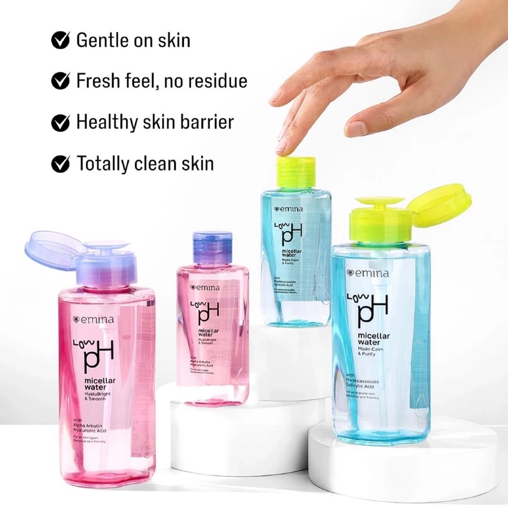 Emina Low pH Micellar Water Series / Hyalu Bright & Smooth / Made Calm & Purity  ( Ukuran 125ml - 300ml )