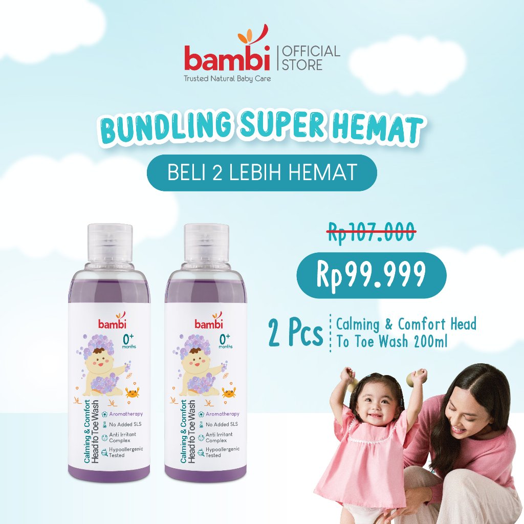 Bambi Baby Calming & Comfort Head To Toe Wash 200ml | Sabun & Shampoo Bayi Kulit Normal - Sensitif | PH Balance | Sabun & Shampoo Aromatherapy