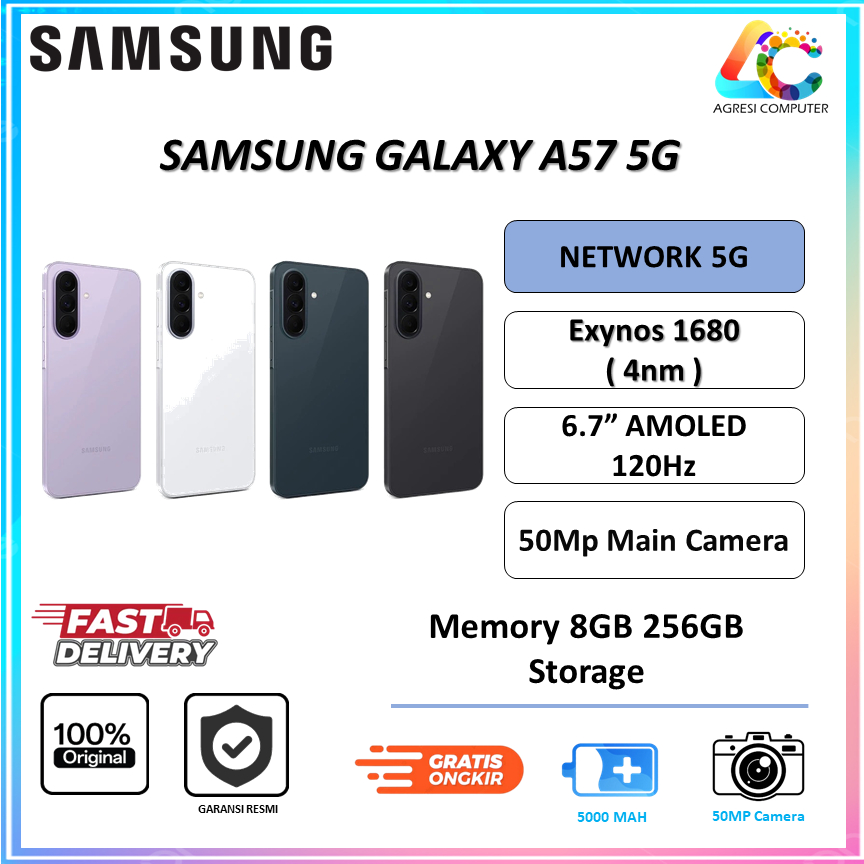 Samsung Galaxy A57 5G {8/128}{8/256}{12/256} Layar 6.7" Amoled 120Hz | Exynos 1680 50Mp Camera Resmi