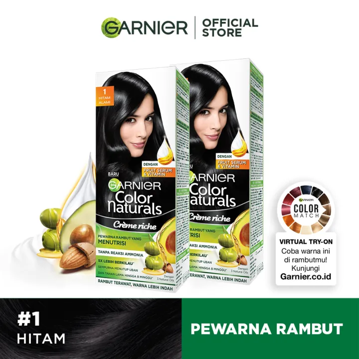 (PAKET HEMAT ISI 2) Garnier Color Naturals Creme Riche #1 Hitam Alami (Pewarna / Cat Rambut Permanent)