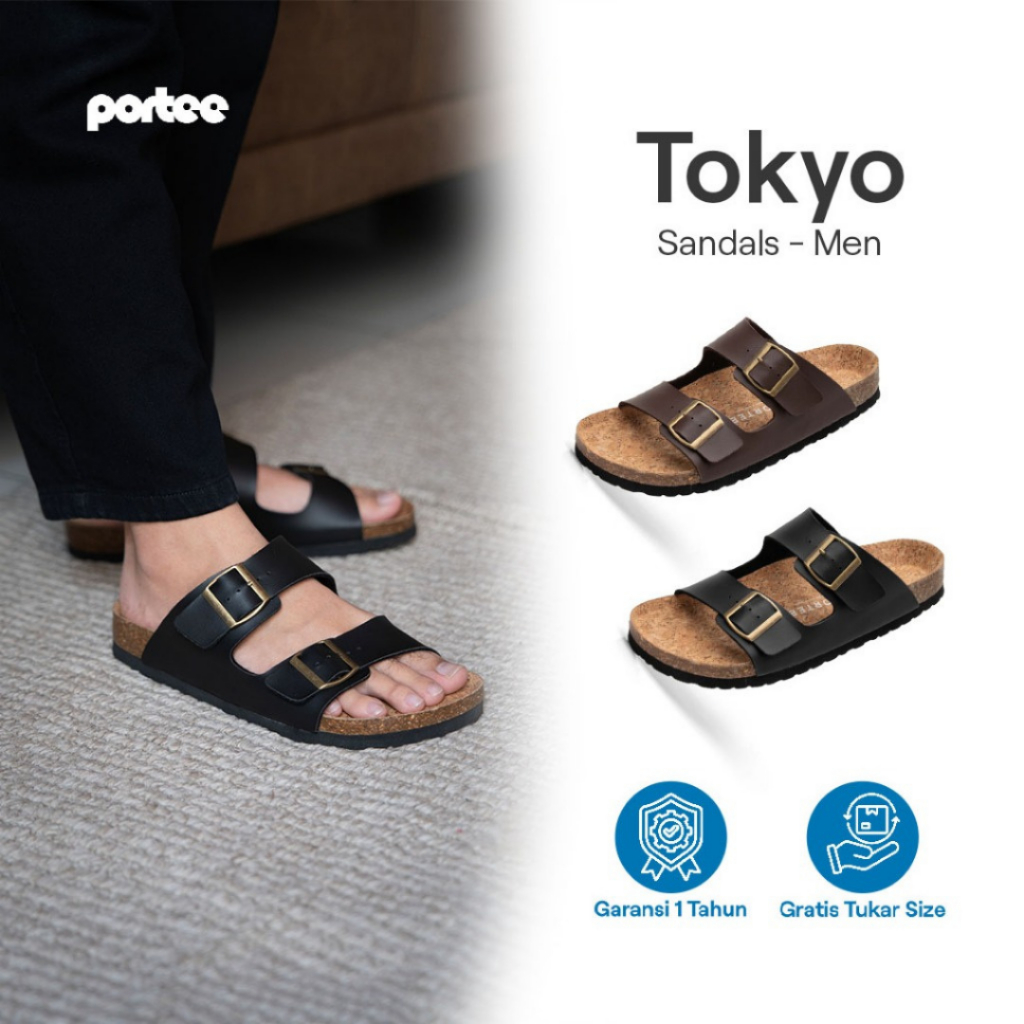 Jual Sandal Pria Portee Tokyo Black – Slop Mules Nyaman | Santai Liburan | Sandal Cork | Men Sandal | Shopee Indonesia