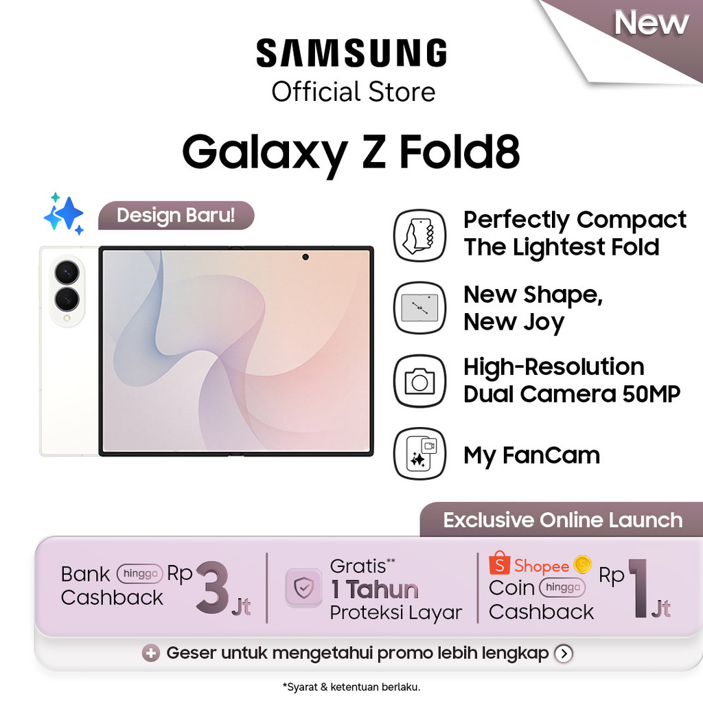Jual Samsung Galaxy Z Fold8 [16GB/1TB] - Cream | Hp AI | 4800mAh | Desain Terbaru | Shopee Indonesia