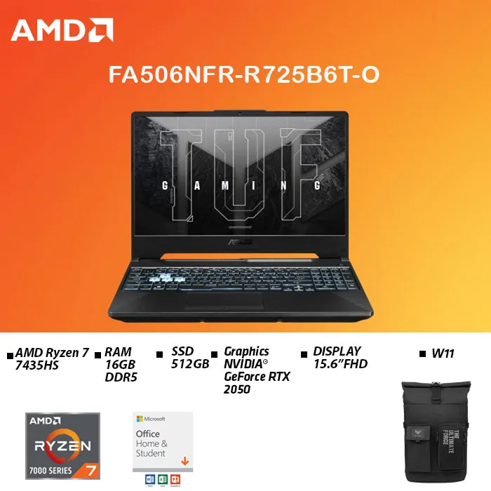 ASUS LAPTOP GAMING TUF A15 FA506NFR-R725B6T-O 15.6" FHD AMD RYZEN 7 7435HS NVIDIA GEFORCE RTX 2050 RAM 16GB ROM 512GB SSD WINDOWS 11 BLACK | Lazada Indonesia
