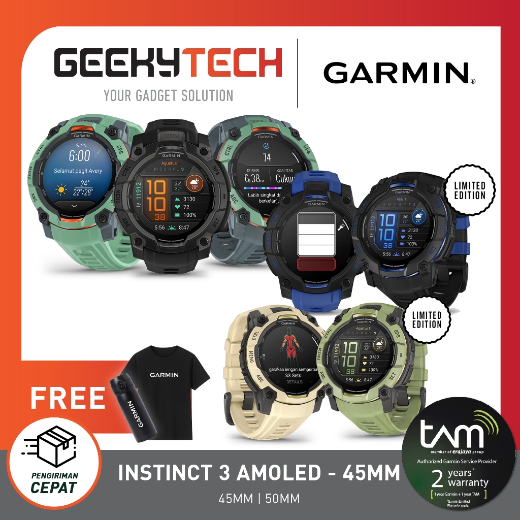 Garmin Instinct 3 AMOLED GPS Smartwatch - Garansi RESMI TAM