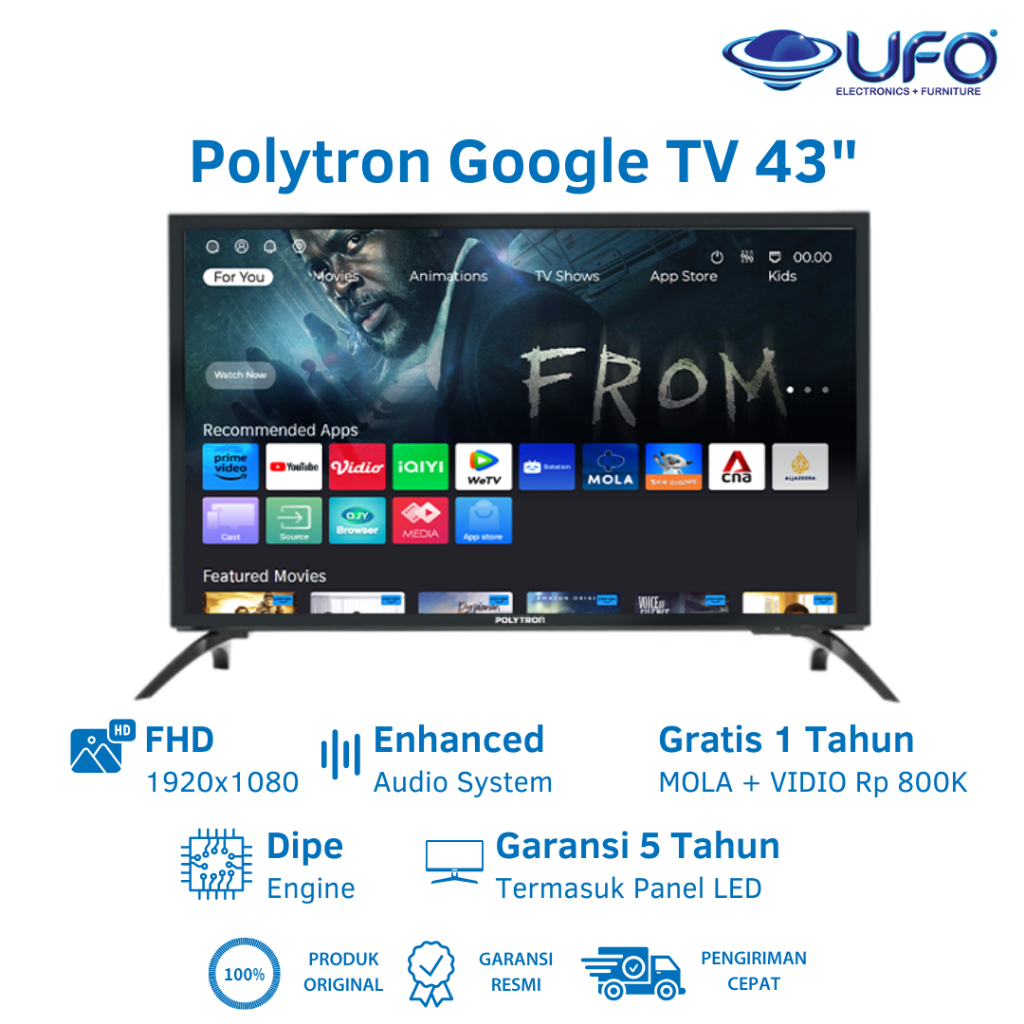 Jual Polytron 43 Inch Smart Google LED TV FHD PLD43RG9059 | Shopee Indonesia