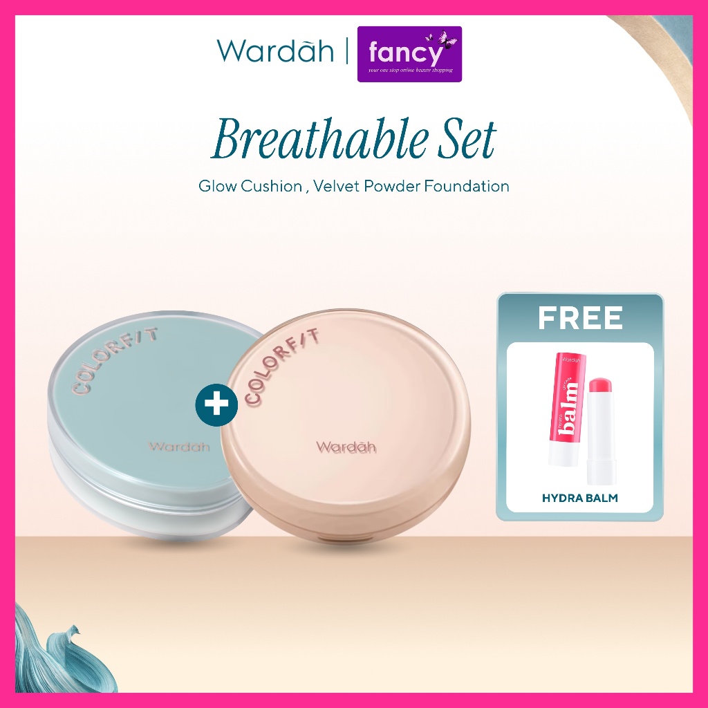 Wardah Colorfit BREATHABLE SET Glow Cushion + Velvet Powder Foundation 2PCS | Oil Control Tahan Lama 16 Jam