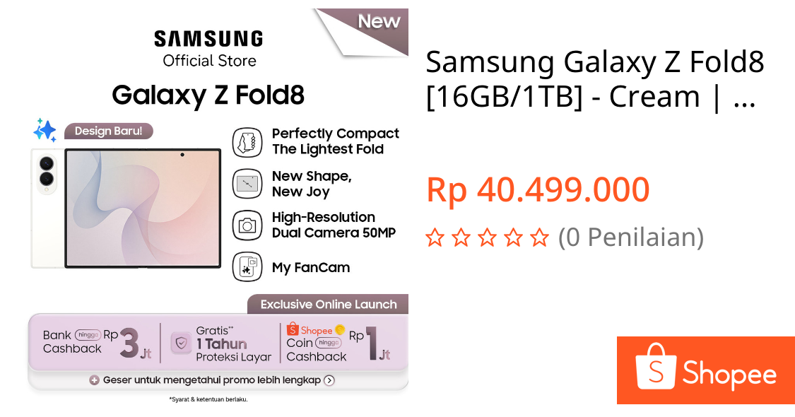 Jual Samsung Galaxy Z Fold8 [16GB/1TB] - Cream | Hp AI | 4800mAh | Desain Terbaru | Shopee Indonesia