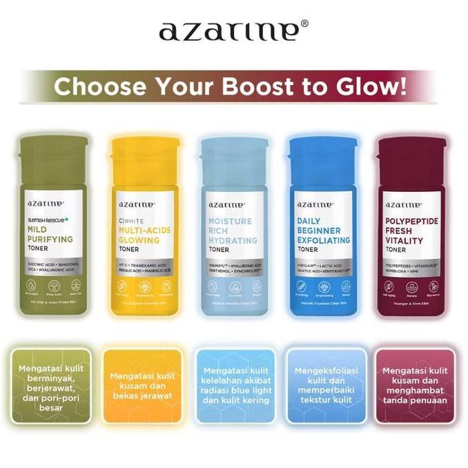 Cod,Bisa- Azarine Toner Series Daily Beginner Exfoliating | Moisture Rich Hydrating | Mild Purifying | Multi-Acid Glowing | Polypeptide Fresh Vitality 90Ml