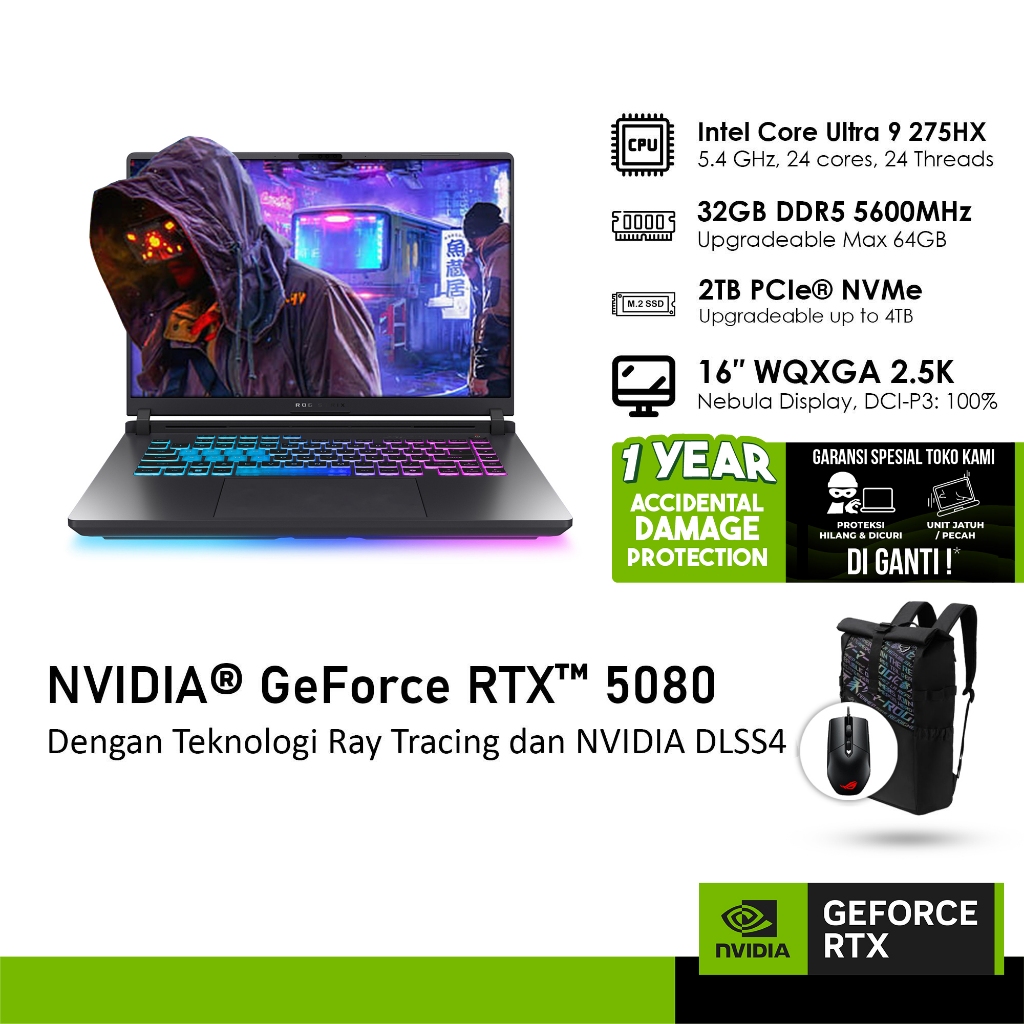 Jual ASUS ROG STRIX G16 G615LW GeForce RTX™ 5080 16GB - ULTRA 9 275HX 32GB 2TB WINDOWS 11 16.0 2.5K | Shopee Indonesia