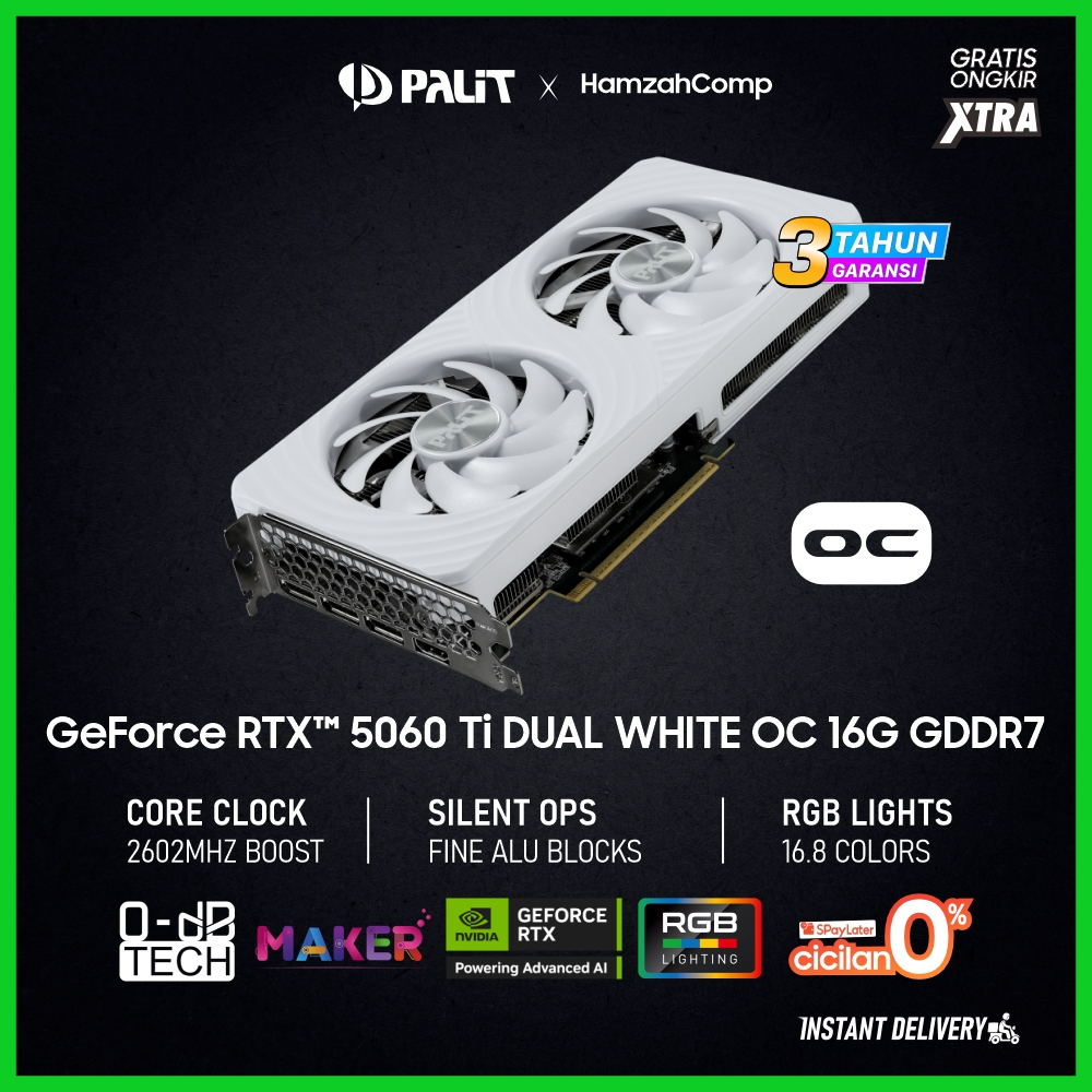 Jual Palit GeForce RTX 5060 Ti 16GB DUAL WHITE OC GDDR7 | RTX 5060 Ti 16GB White Garansi Resmi | Shopee Indonesia