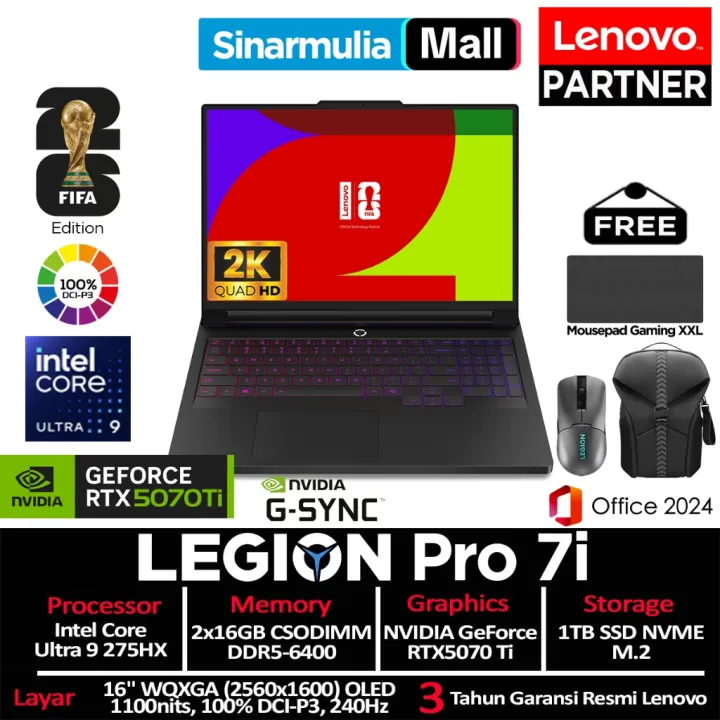 Lenovo Legion Pro 7i FIFA World Cup 26 Edition Ultra 9 275HX RTX 5070 Ti 1TB SSD 32GB WQXGA OLED 100%sRGB 240Hz Win11+OHS | Lazada Indonesia