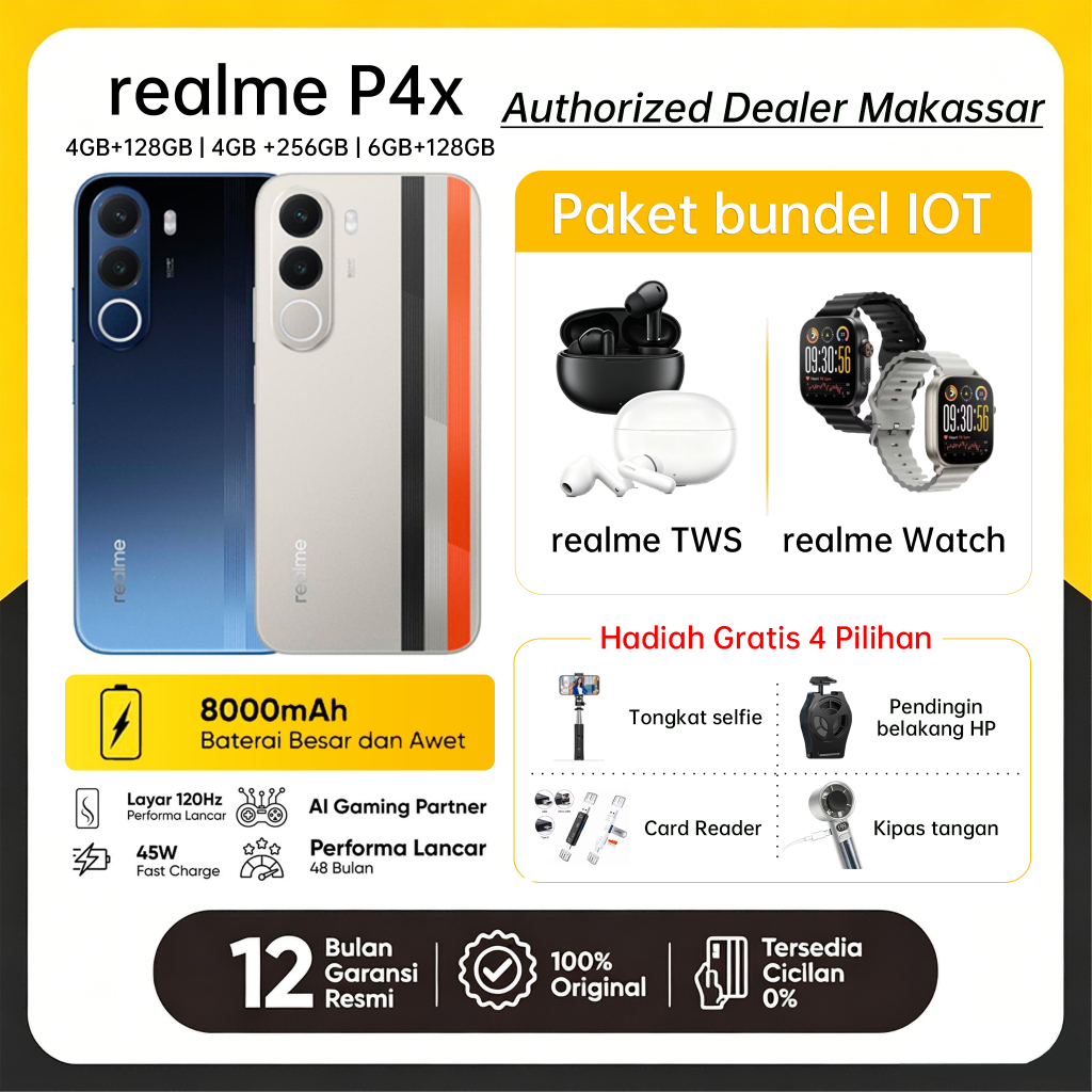 Jual realme P4x 4GB+8GB*|128GB (8000mAh Baterai Besar dan Awet | Layar 120Hz Performa Lancar | AI Gaming Partner | Performa Lancar 48 Bulan) | Shopee Indonesia