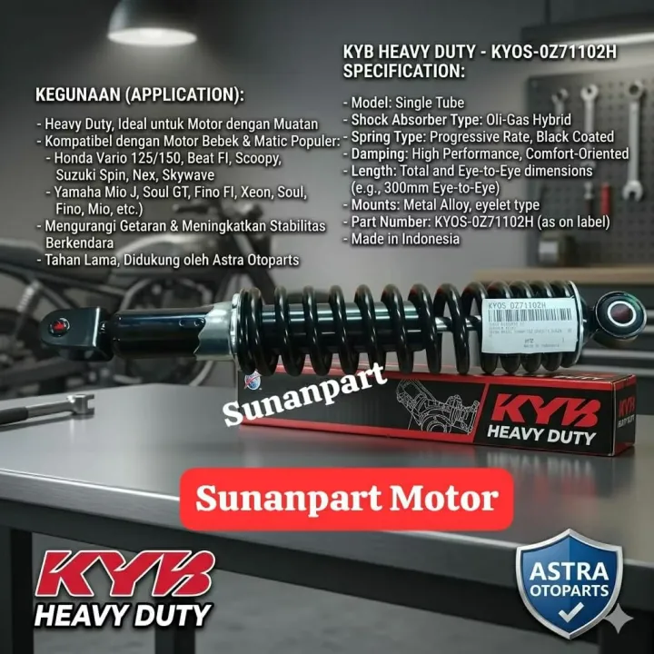 KYB Shock Absorber Motor Kayaba Heavy Duty KYOS-OZ71102 untuk All Matic 320mm (Vario, Beat FI, Scoopy) | Lazada Indonesia