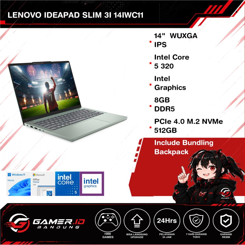 Jual LENOVO IDEAPAD SLIM 3I 14IWC11 CORE 5 320 8GB 512GB 14" WUXGA IPS | Shopee Indonesia