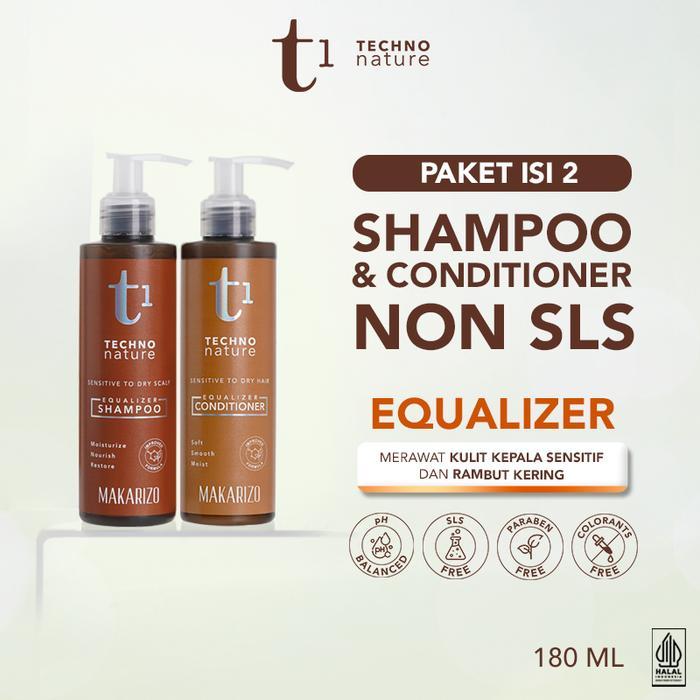 Makarizo Paket ISI 2 - T1 Techno Nature Equalizer Shampoo & Conditioner 180 mL - Bebas Sulfat - NEW FORMULA