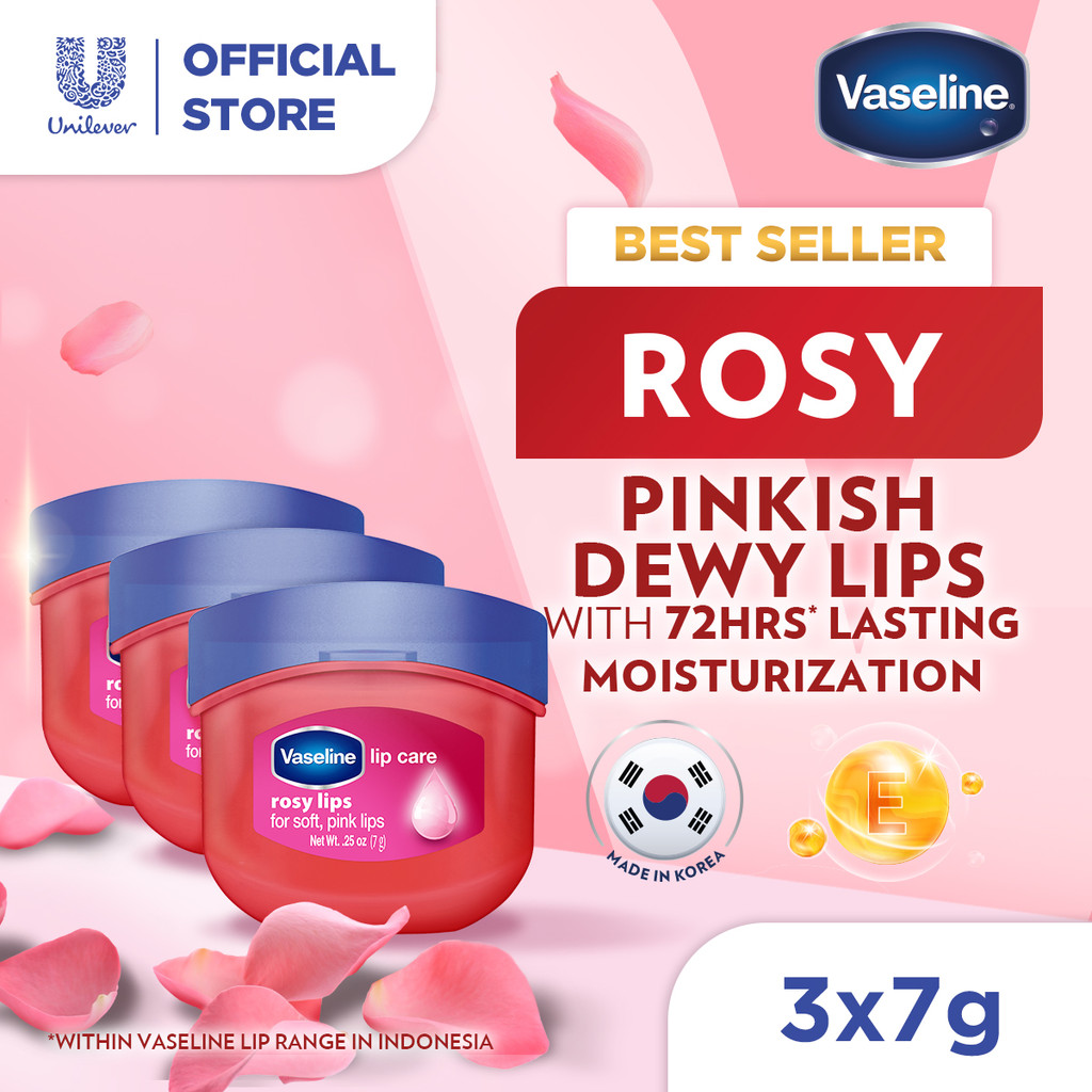 [3 pcs] Vaseline Lip Care ROSY LIPS Jar 7gr - Lip Balm Pelembab Bibir - Vaseline Lip Therapy