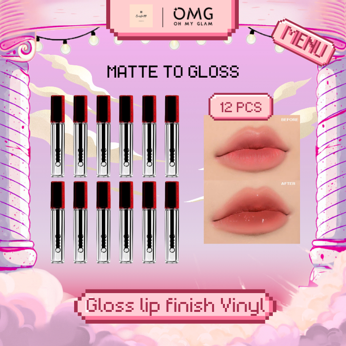 OMG OH MY GLAM Gloss Lip Finish 2.7g x 12 PCS - Lip Gloss - Transform Your Lip Cream From MATTE to GLOSS for THE VINYL LIP LOOK!