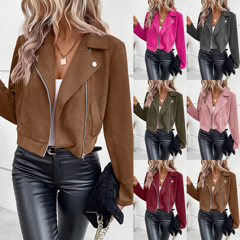 Jual Jaket pendek slim-fit dengan ritsleting dan kerah untuk wanita | Shopee Indonesia