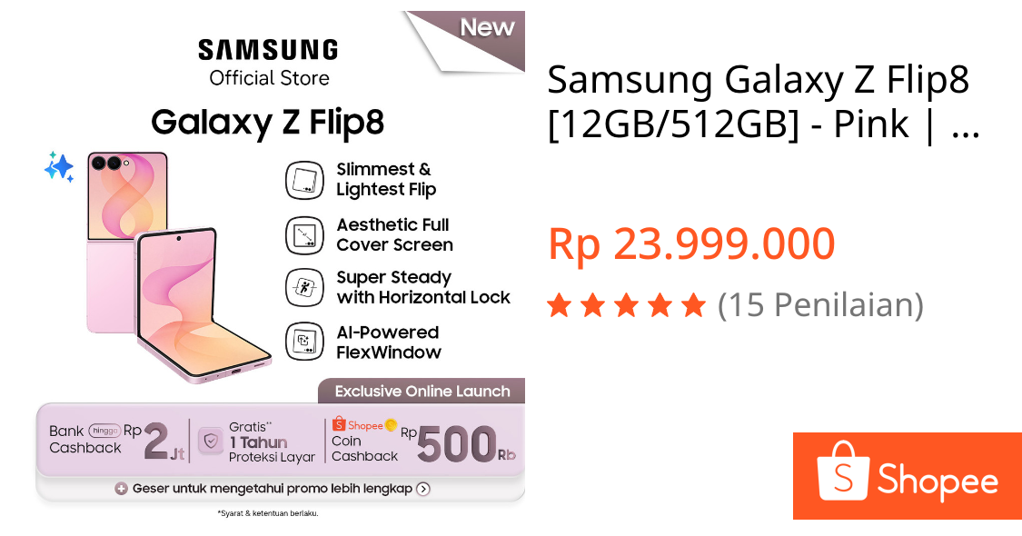 Jual Samsung Galaxy Z Flip8 [12GB/512GB] - Pink | Hp AI | Desain Lebih Tipis | Shopee Indonesia
