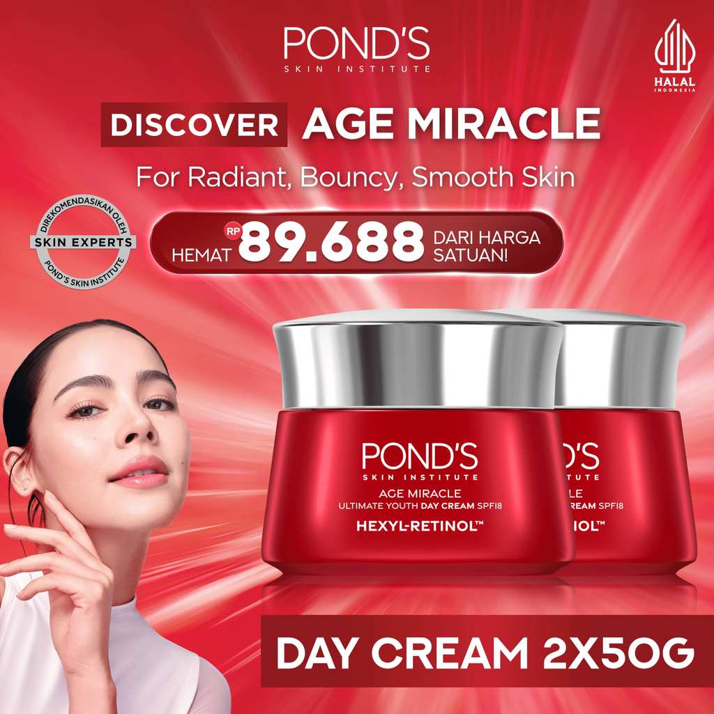 [BELI 2 LEBIH HEMAT] Pond's Age Miracle Day Cream 50gr x2 | Hexyl-Retinol | Amplify Collagen Production 8X | Menyamarkan Garis Halus - Kerutan - Noda Hitam