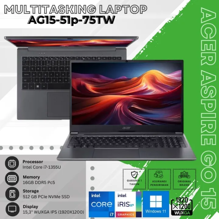TERBARU ACER ASPIRE GO 15 INTEL CORE i7 GEN 13 RAM 16GB SSD 512GB WINDOWS 11 15,6" WUXGA IPS GARANSI 1 TAHUN FREE TAS - 75TW | Lazada Indonesia