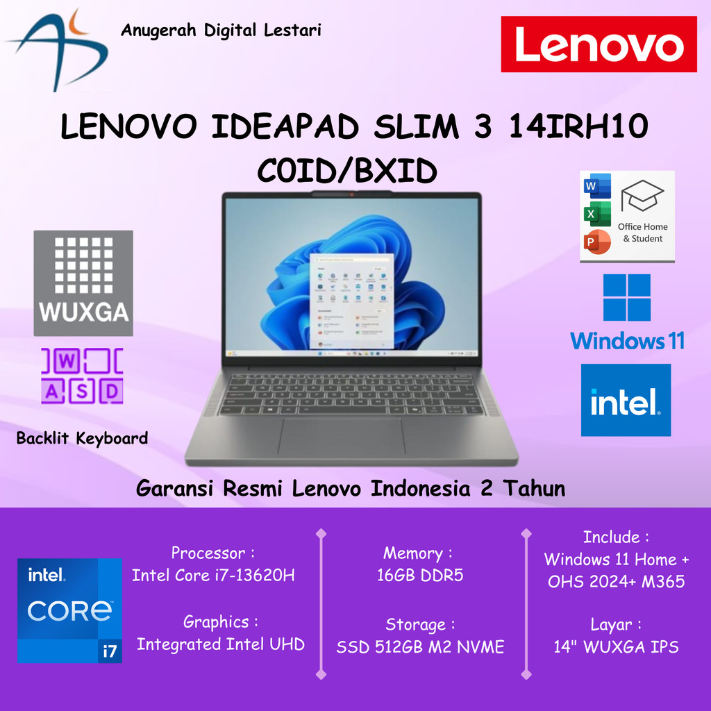 Lenovo Ideapad Slim 3 14IRH10 C0ID/BXID Core i7-13620H 16GB SSD 512GB WIN 11 OHS 14"WUXGA IPS