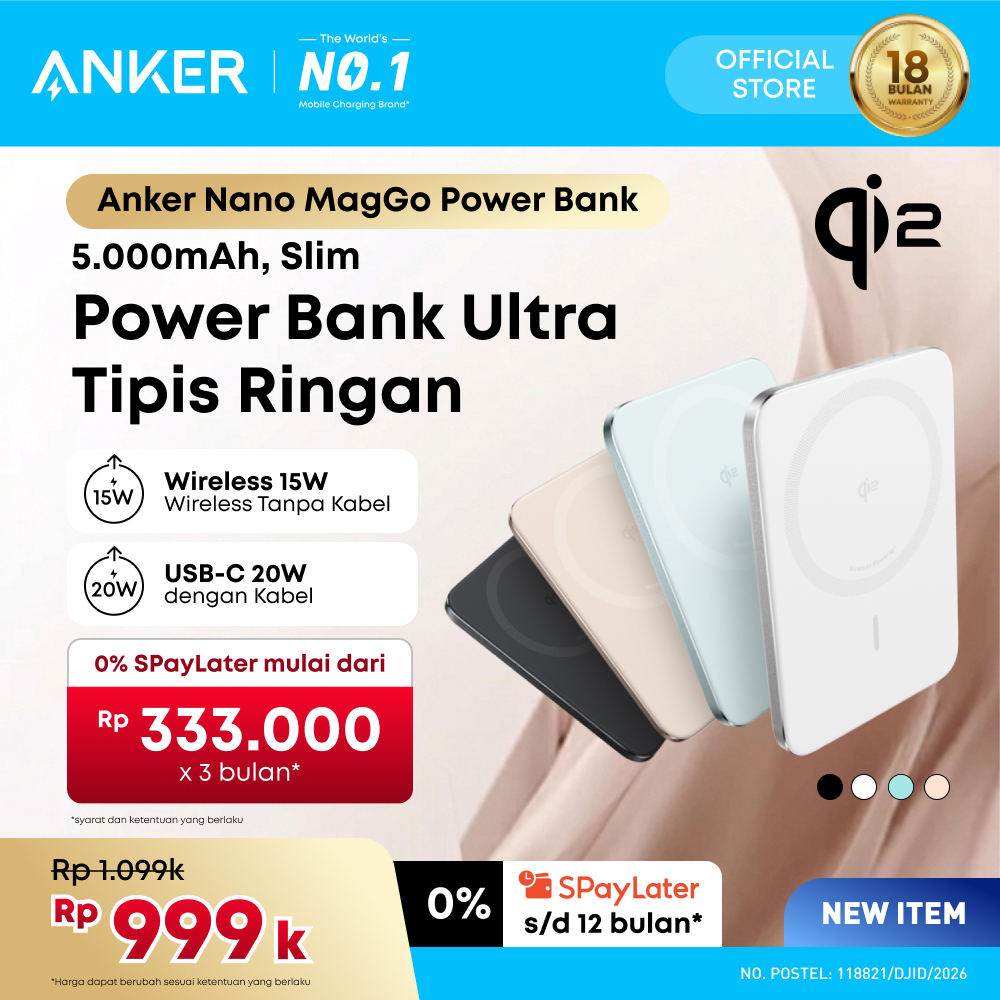 Jual Anker Nano MagSafe Power Bank Ultra-Slim 5,000mAh Magnetic Wireless Charging Battery Qi2 Certified 15W Max MagSafe-Compatible Portable Charger Ergonomic Design for iPhone Air 17 16 - A1665 | Shopee Indonesia