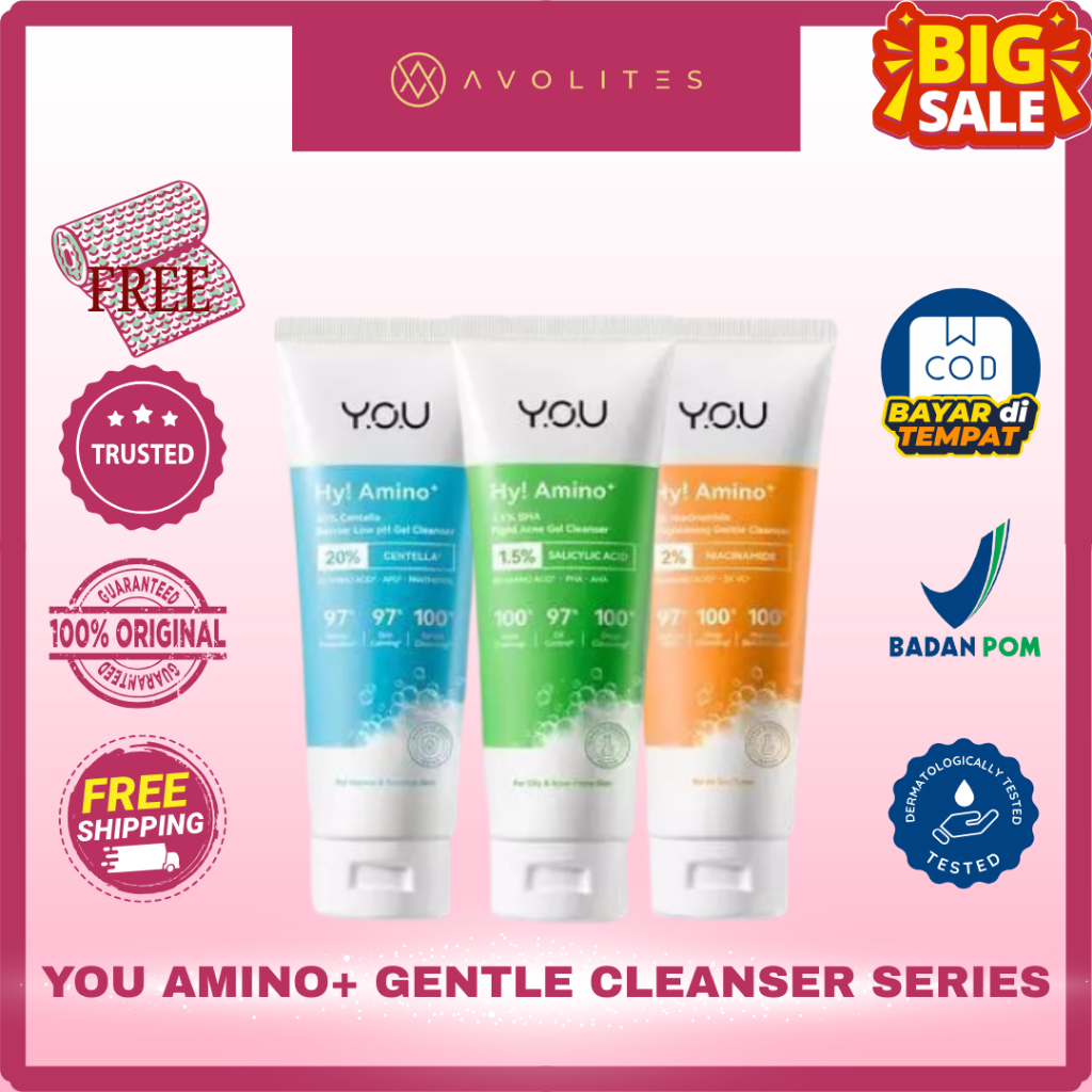 Y.O.U Hy! Amino+ Plus Series 2% Niacinamide Brightening 20% Centella 1.5% Barrier BHA Fight Acne Gel Cleanser