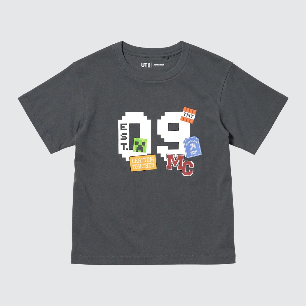 Jual Tshirt Anak 1-12 Tahun Uniqlo x Minecraft (Crafting Together) | KIDS UT Minecraft Kaos Anak Lengan Pendek - Abu Tua | Shopee Indonesia