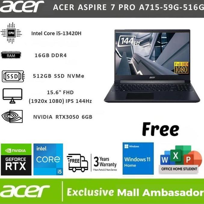 ACER ASPIRE 7 PRO A715-59G-516G I5 13420H 16GB 512GB RTX3050 15.6" FHD IPS W11 OHS2024