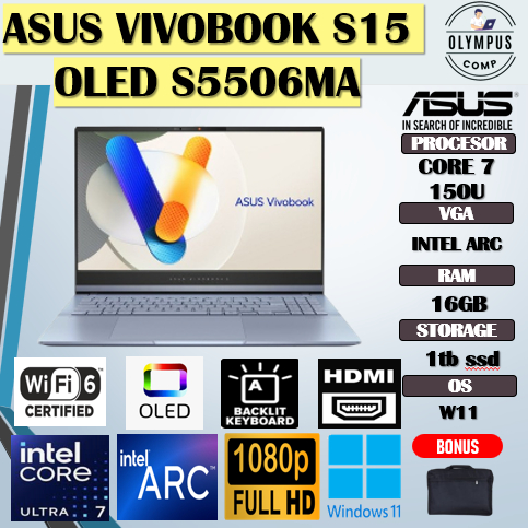 Jual ASUS VIVOBOOK S15 OLED S5506MA ULTRA 7 155H 16GB 1TB W11 15.6QHD IPS 3K 120HZ | Shopee Indonesia