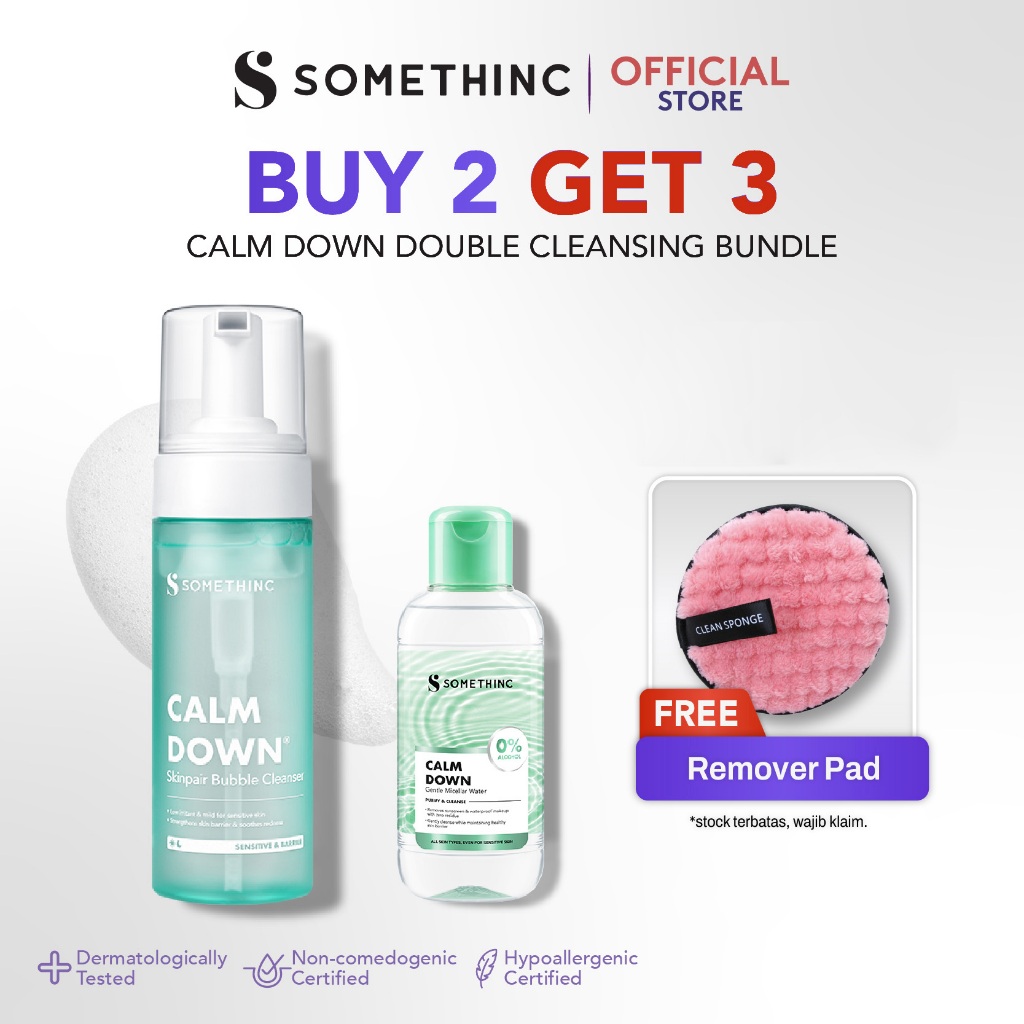 SOMETHINC [BUY 2 GET 3] Calm Down Double Cleansing Bundle | Gentle Micellar Water + Bubble Cleanser